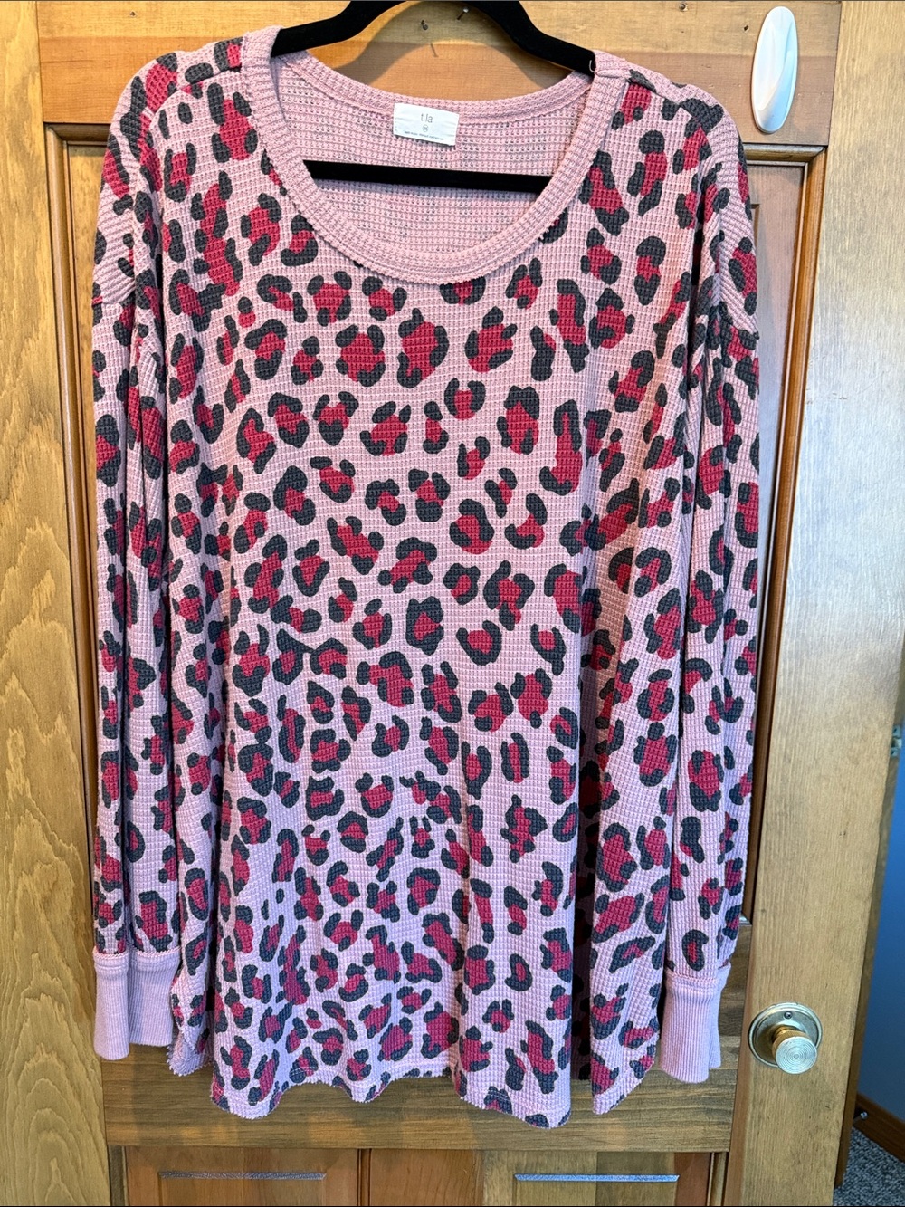 T.La Pink and Black Leopard Waffle-Knit Women’s Top